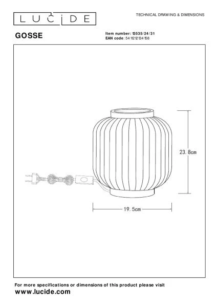 Lucide GOSSE - Table lamp - Ø 19,5 cm - 1xE14 - White - technical